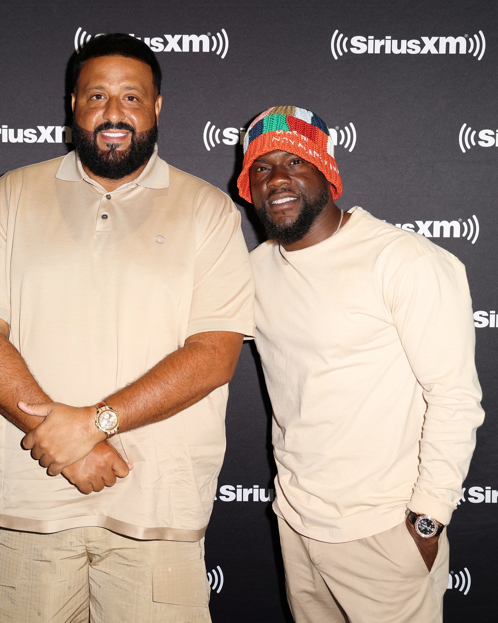 MIAMI BEACH FLORIDA  JUNE 3 DJ Khaled and Kevin Hart pose prior to the live taping of SiriusXM's Gold Minds With Kevin...